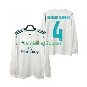 Camisolas de futebol Real Madrid SERGIO RAMOS 4 2017 Retro Equipamento Principal 2018 Manga Comprida